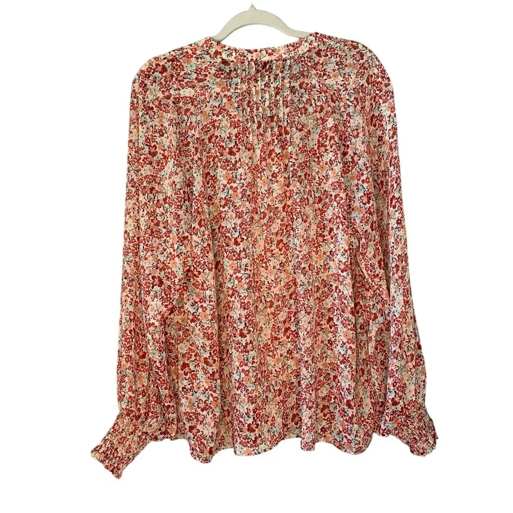Torrid red, orange, light green sheer‎ floral long sleeve button up top. Size 1X - Picture 2 of 9